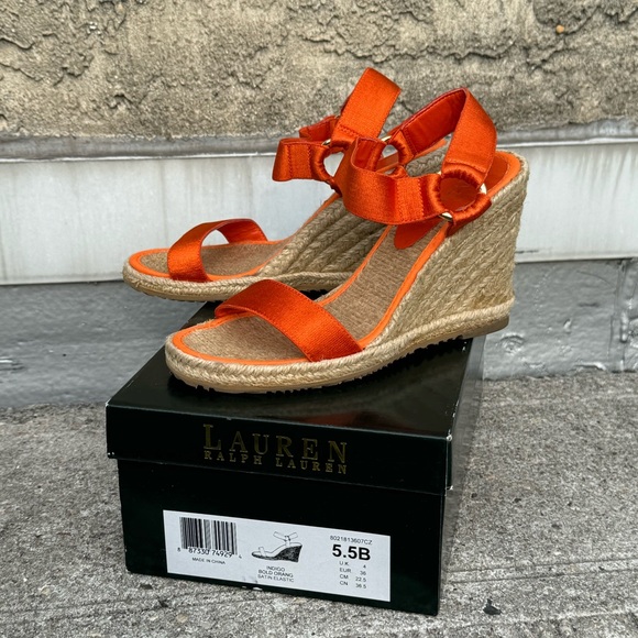 Lauren Ralph Lauren Espadrille Wedge Sandals Orange Size 5.5 - Picture 4 of 6